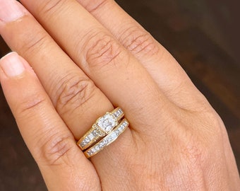 IGI Certified 14k solid yellow gold princess cut natural diamond engagement ring and band Bridal Wedding 3.00ct F-VS2