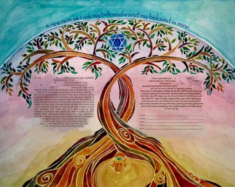 CUSTOM KETUBAH - Modern Ketubahs - Ketubbahs - Jewish weddings - Jewish Marriage Contract - Jewish Judaica Art Print - Linked Trees ketubah