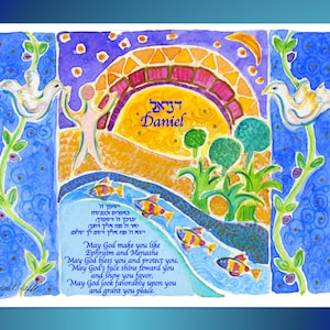 Jewish baby boy gift - Custom Sons Blessing - Jewish wall Art - Hebrew and English names - Boy Wall Art - baby boy gift - Beginning