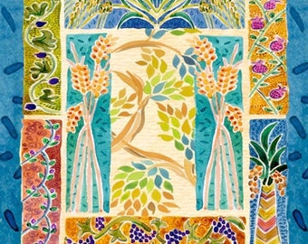 Custom Chuppah - personalized Chuppah - wedding Chuppah - Judaica art print on fabric - Huppah - Seven Species - Shivat haminim