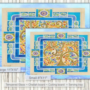 SHABBAT Challah serving tray - Tempered glass Cutting Board - Jewish Judaica Art print on glass - Jewish Home Gift - Jewish Wedding Gift