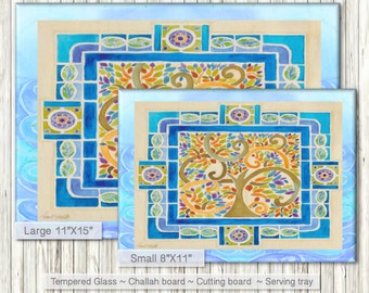 SHABBAT Challah serving tray - Tempered glass Cutting Board - Jewish Judaica Art print on glass - Jewish Home Gift - Jewish Wedding Gift