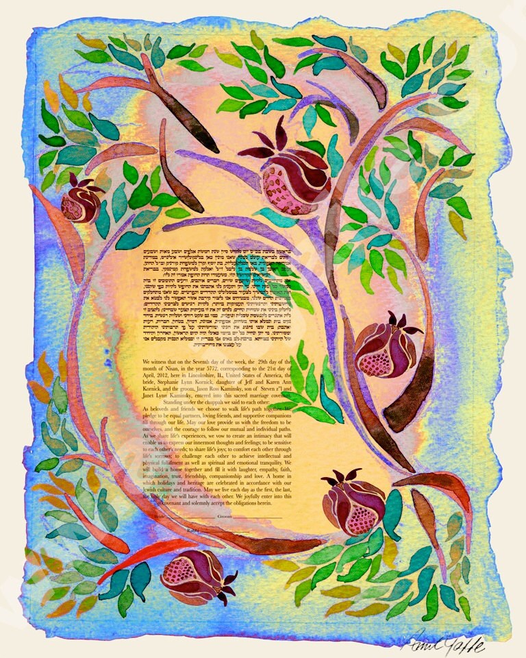 KETUBAH ketubahs - CUSTOM KETUBAH - Ketubahs - Modern ketubah - Jewish Wedding Marriage Contract - Jewish Judaica Art - Pomegranates Ketubah