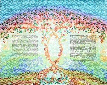 CUSTOM KETUBAH ketubahs - Jewish Wedding Contract - Personalized Ketubah - Modern Ketubah - Hebrew English - Linked Trees Mosaic Ketubah