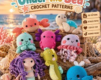 8 Easy Sea Creature Set, Ocean Animal Crochet Pattern Bundle, Beginner Friendly