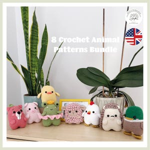 8 Animal Crochet Pattern Bundle – Cute Amigurumi PDF Set – Easy Plush Toys to Make