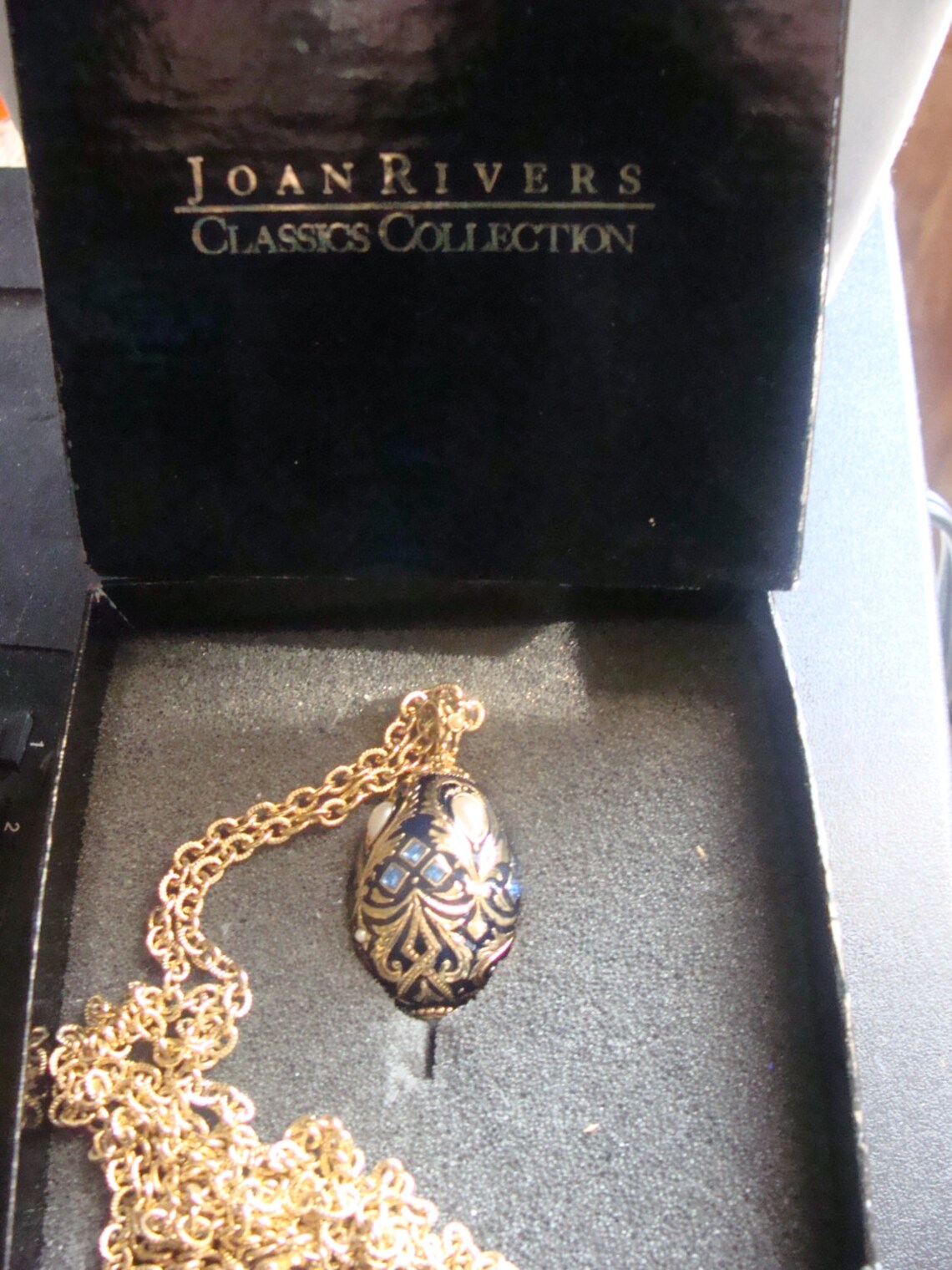 Joan Rivers Faberge Egg Pendant Necklace Gold tone Chain Blue Etsy