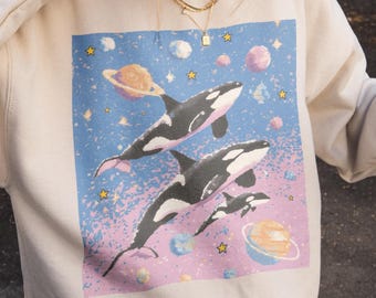 Weirdcore Orcas in Space T-Shirt PNG: Y2K Graphic Tee (Digital Download)