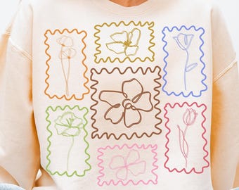 Grandmillennial Floral PNG: Retro 90s Wildflower Stamp (Digital Download)