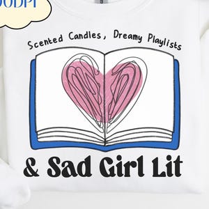 Cute Girly Bookish PNG | Sad Girl Lit Graphic | Pink Bookish PNG | Book Lover Tote Bag | Bookish Girl Summer | Bookish Kindle Sticker PNG