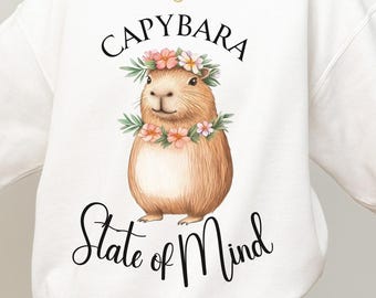 Tropical Capybara PNG: Hawaiian Floral Clipart (Digital Download, 300 DPI)