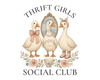Koszulka z nadrukiem "Coquette Thrift Goose", kolorowa, estetyczna koszulka z gęsią z second-handu w formacie PNG, elegancka, PNG (pobieranie cyfrowe, do użytku komercyjnego, 300 DPI)