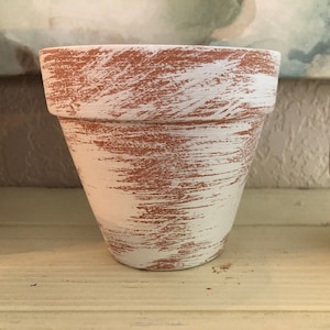 Rustic Planter, French Country Farmhouse, White Chalk Paint Aged, 6 inch Terracotta Clay Pot