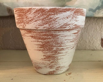 Rustic Planter, French Country Farmhouse, White Chalk Paint Aged, 6 inch Terracotta Clay Pot