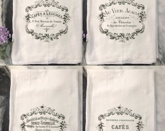Flour sack towel, French Country, Shabby Chic, Tea Towel, Farmhouse Kitchen decor, Your choice of 6 French graphics