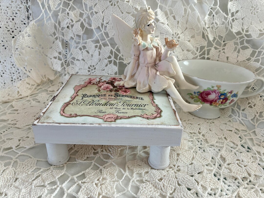 Small 5 Inch Wood Riser, Pink and Aqua, French Script. Locksmith ...