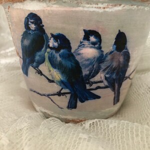 Grey/white 4 Birds Distressed, 4 in. Or 6 in. Chalk Painted French Farmhouse Terracotta Clay Pot image 2