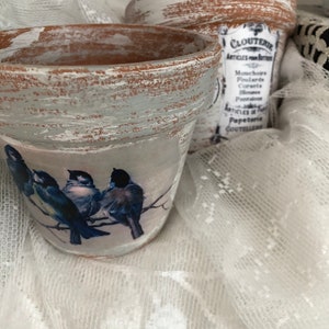 Grey/white 4 Birds Distressed, 4 in. Or 6 in. Chalk Painted French Farmhouse Terracotta Clay Pot image 4