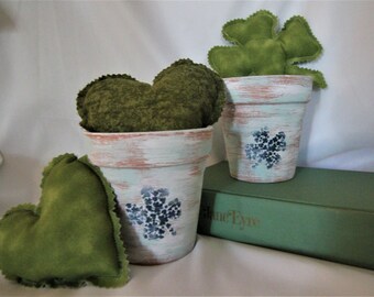 Shamrock Planter, Chalk Paint Distressed, St Patty’s Day decor, aged look Clay Pot, 4 in. or 6 in.