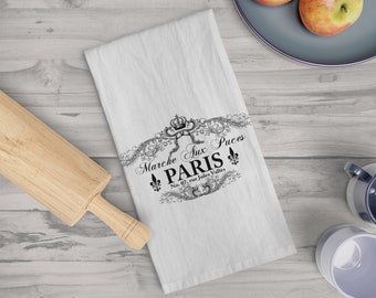 Paris scroll image Tea Towel, flour sack, 100% Cotton towel