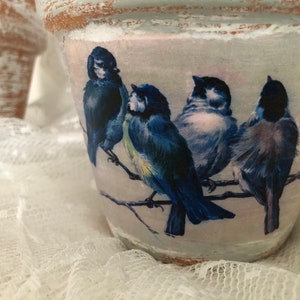 Grey/white 4 Birds Distressed, 4 in. Or 6 in. Chalk Painted French Farmhouse Terracotta Clay Pot image 5