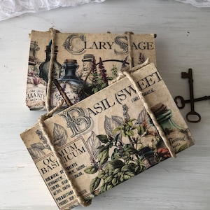 Book Stack, Herbal, Basil, Sage, books, herbal Decor book stack