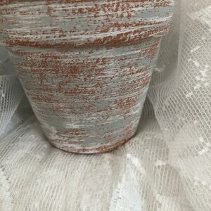 Grey/white 4 Birds Distressed, 4 in. Or 6 in. Chalk Painted French Farmhouse Terracotta Clay Pot image 3