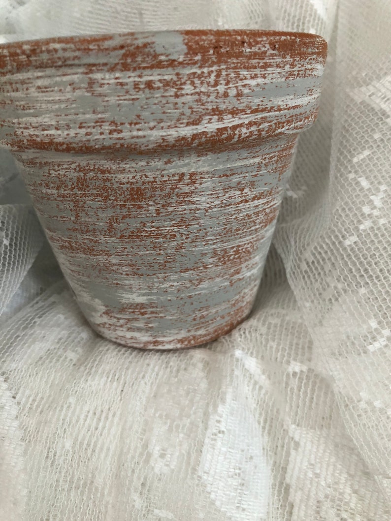 Grey/white 4 Birds Distressed, 4 in. Or 6 in. Chalk Painted French Farmhouse Terracotta Clay Pot image 3