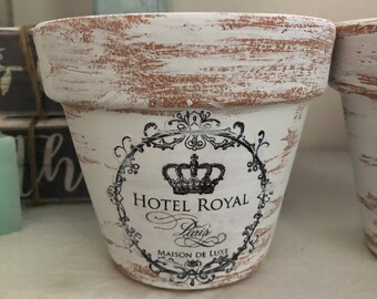 French Country Farmhouse, 4 in. or 6 in. Chalk Paint aged, Clay Pot, Hotel Royal