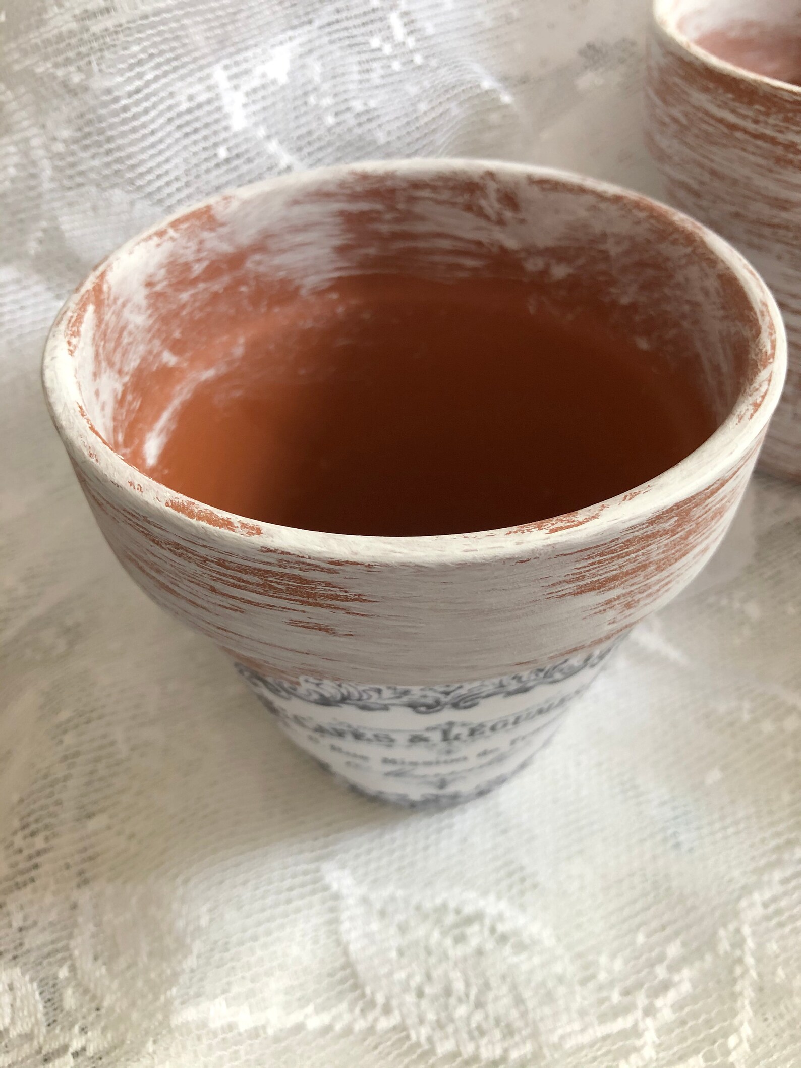 French Farmhouse White Chalk Paint Distressed 4 In. or 6 In. Clay Pot ...