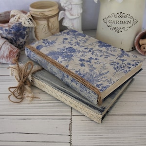 French Toile Design Book stack, Blue and Floral Decor Books, Farmhouse, Country, Set of 2 Hardback, Vintage Look