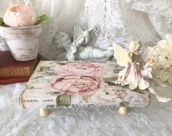 French Country Decor Riser, Pink Peony, Hand Designed Upcycled Book Riser, Pink Roses, Shabby Chic, Farmhouse, Book Decor, Paris Apt Style