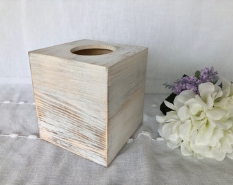 Tissue Box Cover, Whitewashed Distress Look Wood, French Country Decor