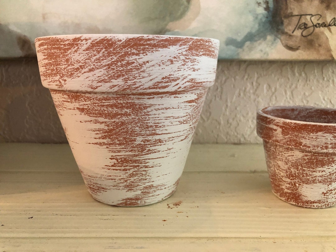 Rustic Planter, French Country Farmhouse, White Chalk Paint Aged, 6