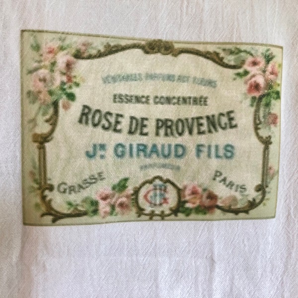 Flour sack towel, Tea Towel, French Country, Shabby Chic, dish Towel, Farmhouse Kitchen decor, Vintage French Label, Rose De Provence