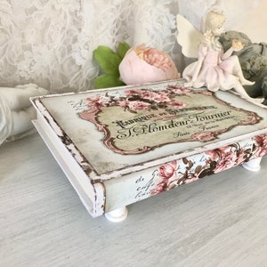 French Country riser,  Hand Designed  Book Riser, upcycled  Hardback book, Pink shabby Chic Decor, Vintage Locksmith Ad, Farmhouse decor