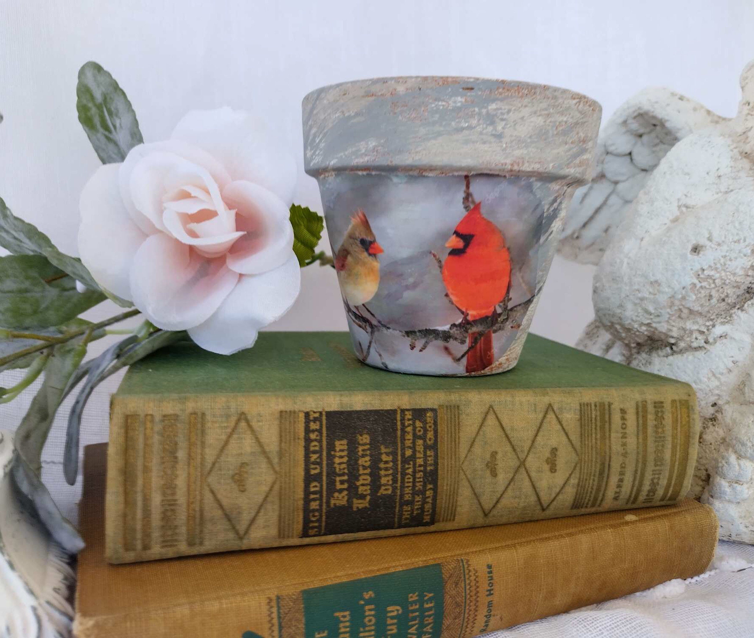 Abbott Collection Kleiner Keramik-Blumentopf Mit Kardinal-Motiv – Winter-Waldszene, Durchmesser 11,4 Cm