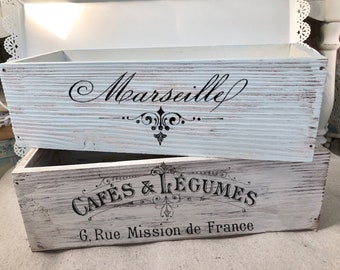 French Farmhouse, Centerpiece box,French Blue decor, or Distressed white, French Country, Farmhouse, French design choice