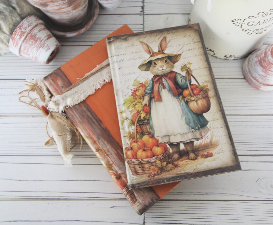 Pumpkin Rabbit Book Pumpkin Bunny Book Stack, Fall, Autumn, Farmhouse, Country, Set of 2 ...