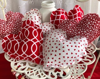 Fabric Hearts, Red hearts, Valentines, tier decor, bowl filler