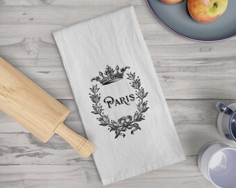 Paris wreath and crown Tea Towel, flour sack, 100% Cotton towel