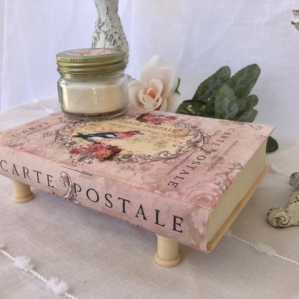 French Country riser,  Hand Designed  Book Riser, Pink shabby Chic Decor, French Farmhouse, Upcycled  Book decor, Paris Apt. style