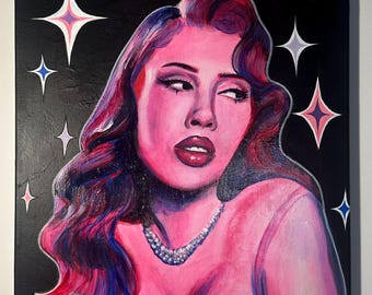 Hand-Painted Kali Uchis Portrait, Vibrant Pop Art Canvas Wall Art