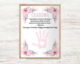 Manualidades con huellas de manos o pies de abuela, recuerdos imprimibles para abuelos, Día de los Abuelos, para la abuela, regalo de los nietos