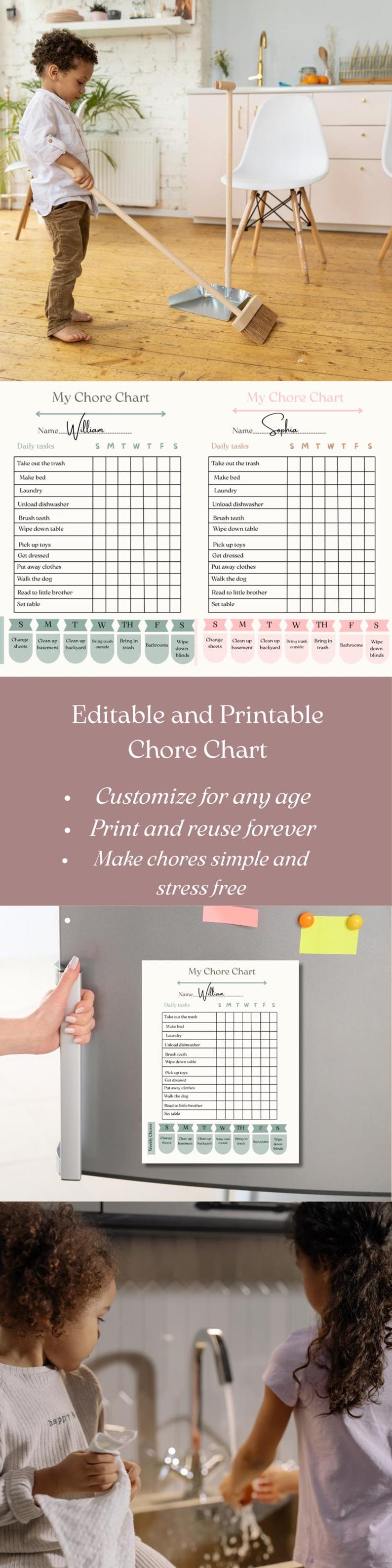 Chore Task Graph Editable Chore Chart Printable With Daily and Weekly Tasks Customizable ...