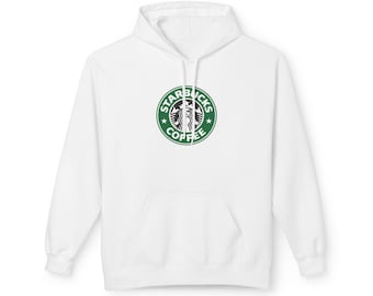 May include: White hooded sweatshirt with a front pocket. The sweatshirt features the Starbucks Coffee logo in green and black on the front. The logo is a circular design with the Starbucks siren in the center.