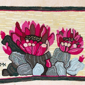 Hooked rug, primitive rug, tapestry wall hanging, tapestry wall decor, cacti tapestry rug
