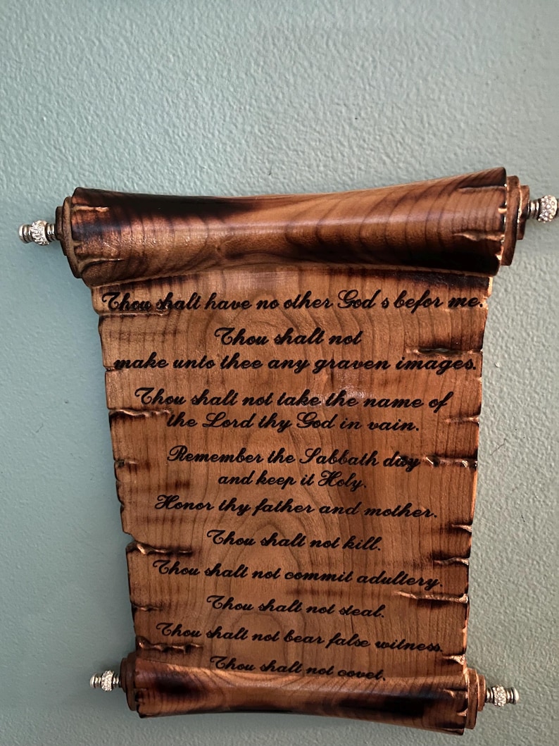 Ten Commandments Fancy The Ten Commandments- Unique, Solid Cherry Wood, Wall Hanging Plaque ...