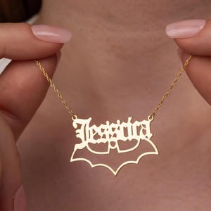 Personalized Gothic Name Necklace, Bat Pendant, Gothic Halloween Jewelry for  Gothic Gift, Silver Necklace for Halloween Gift, Bat Necklace