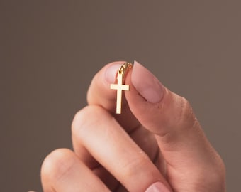 14K Gold Plated Cross Earrings: Minimalist Christian Jewelry Gift